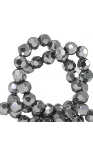Faceted glass beads 4mm round Silver-pearl shine coating
